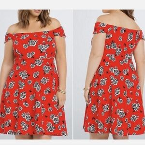 NWT Floral TORRID Off-Shoulder Red Dress